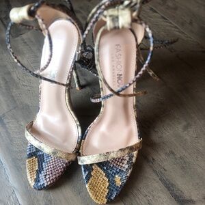 Fashion Nova Snakeskin Strappy Heels
